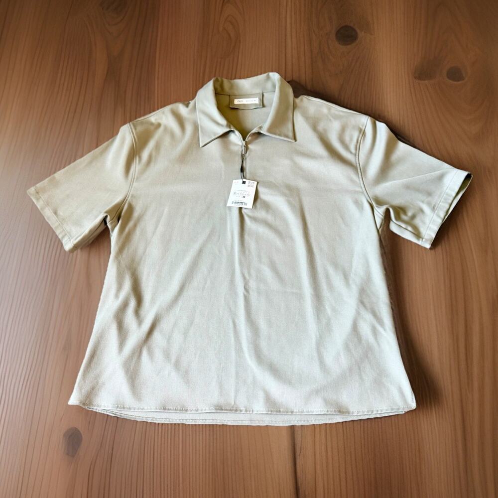 NWT Zara Men Sz XL Beige Half Zip Polo Shirt Quiet Luxury Old Money Golf, Beach